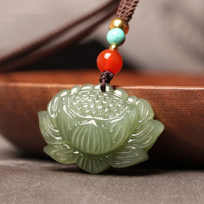 Elegant Hetian Jade Green Lotus Pendant Necklace – Unisex - STAR8S