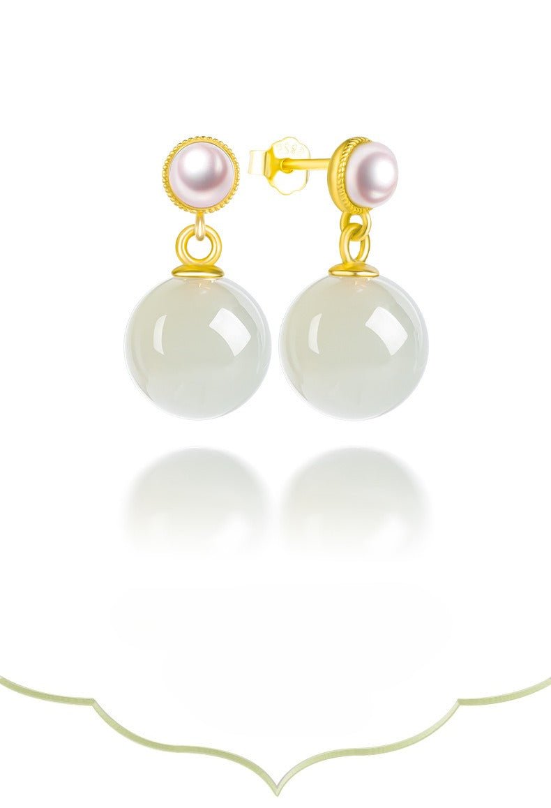 elegant hetian jade & pearl stud earrings | s925 silver inlay | stylish and simple design - star8s