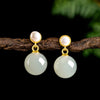 Elegant Hetian Jade & Pearl Stud Earrings | S925 Silver Inlay | Stylish and Simple Design