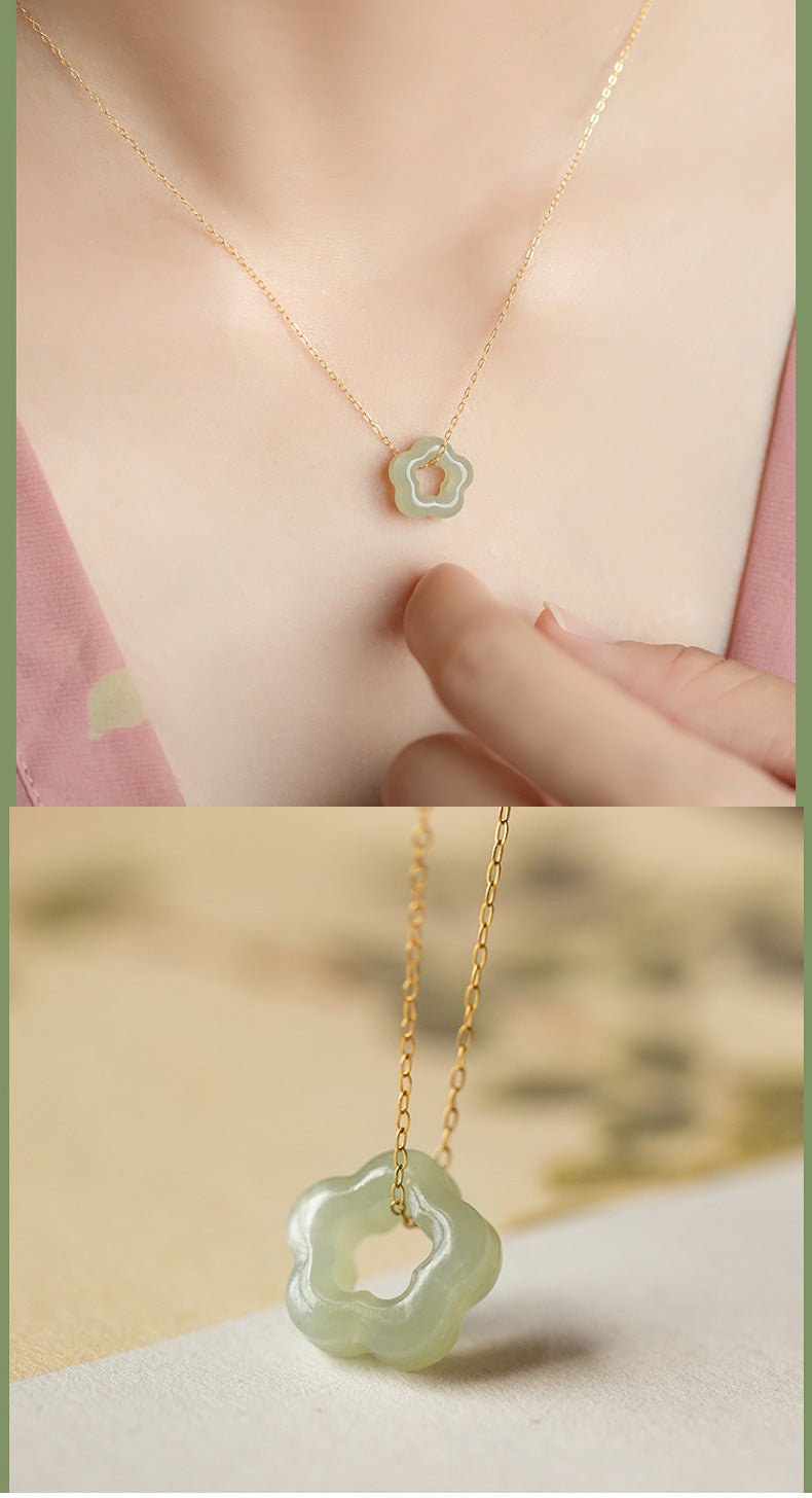 Elegant Hetian Jade Plum Blossom Necklace – Handmade Vintage Pendant for Women - STAR8S