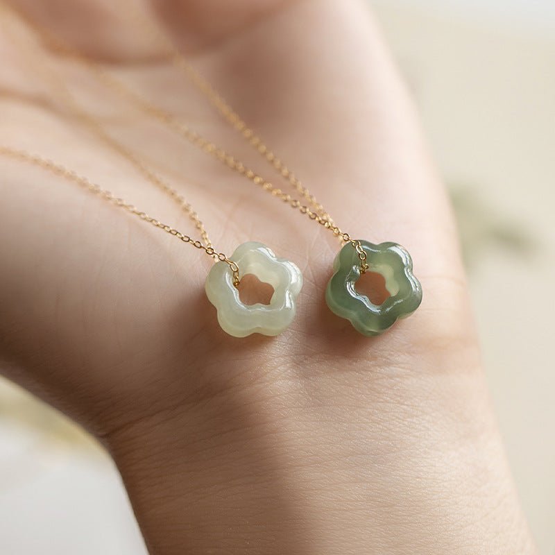 Elegant Hetian Jade Plum Blossom Necklace – Handmade Vintage Pendant for Women - STAR8S