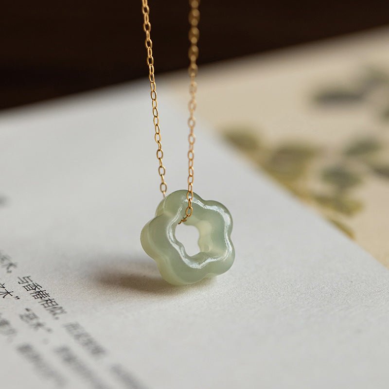 Elegant Hetian Jade Plum Blossom Necklace – Handmade Vintage Pendant for Women - STAR8S