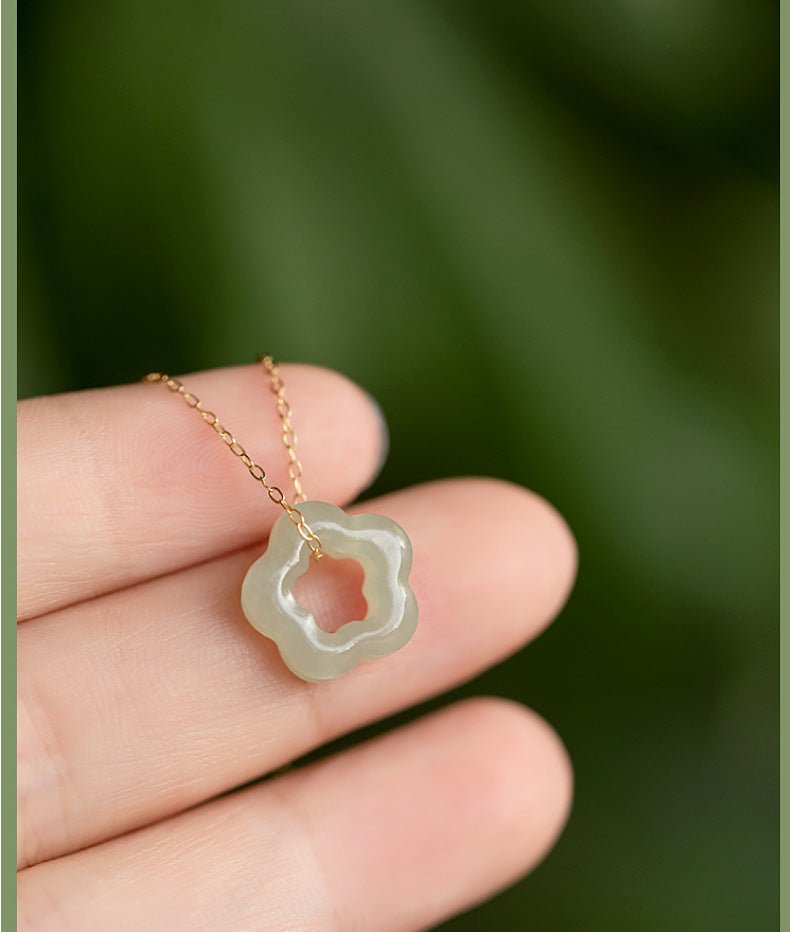 Elegant Hetian Jade Plum Blossom Necklace – Handmade Vintage Pendant for Women - STAR8S
