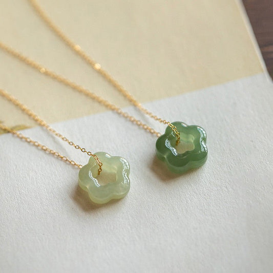 Elegant Hetian Jade Plum Blossom Necklace – Handmade Vintage Pendant for Women - STAR8S