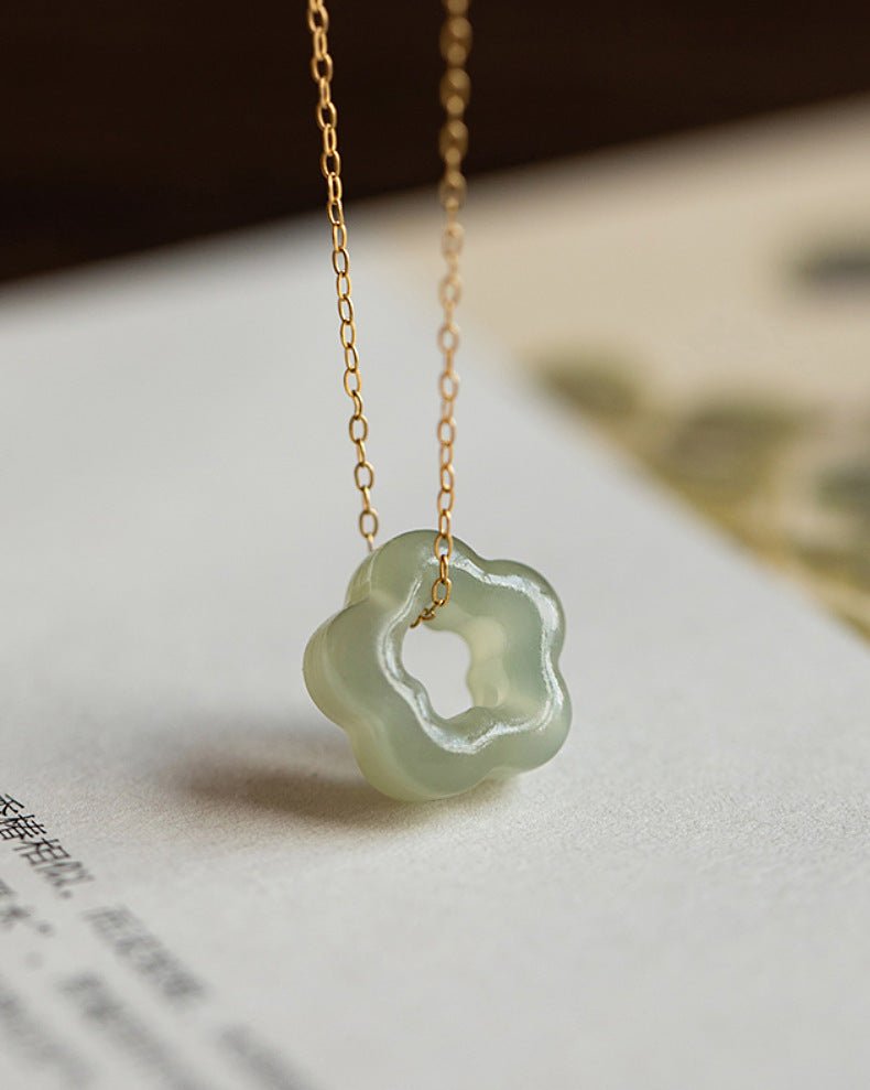 Elegant Hetian Jade Plum Blossom Necklace – Handmade Vintage Pendant for Women - STAR8S