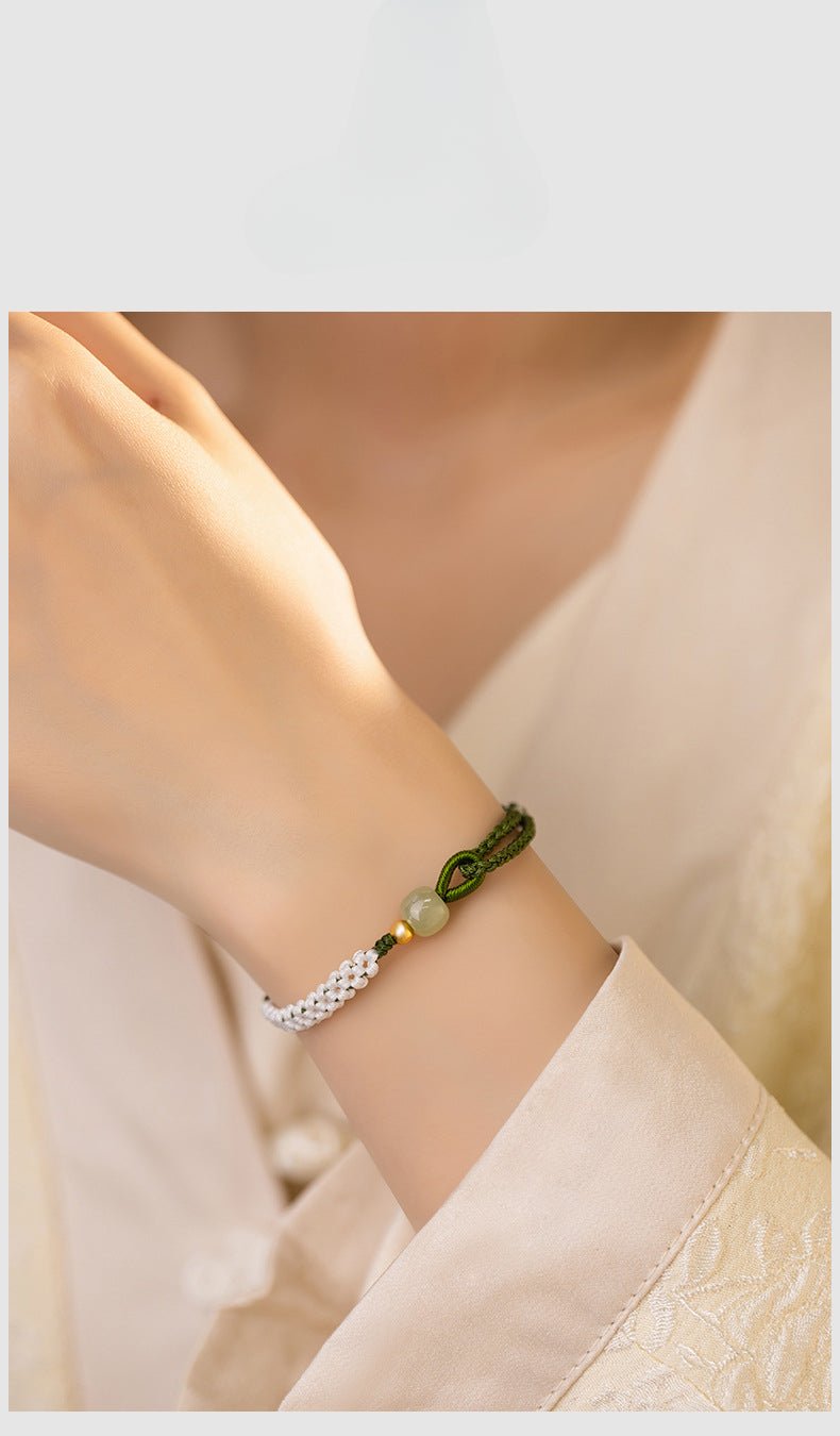Elegant Jade Bracelet Red String: Three Lives Hetian Jewelry | STAR8S