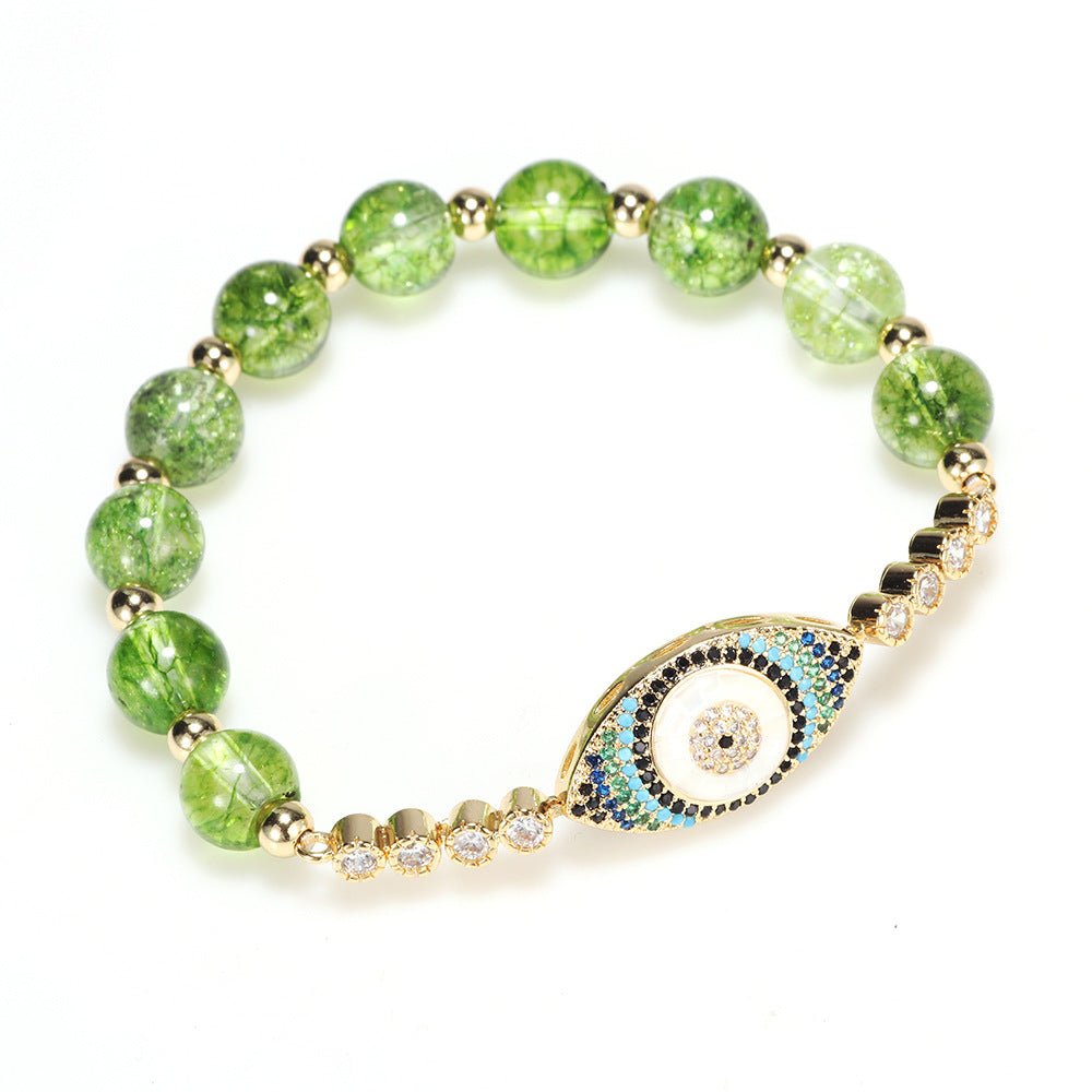 Elegant Peridot Zircon Evil Eye Beaded Bracelet | High - Quality Copper and Zircon Design for Women - STAR8S