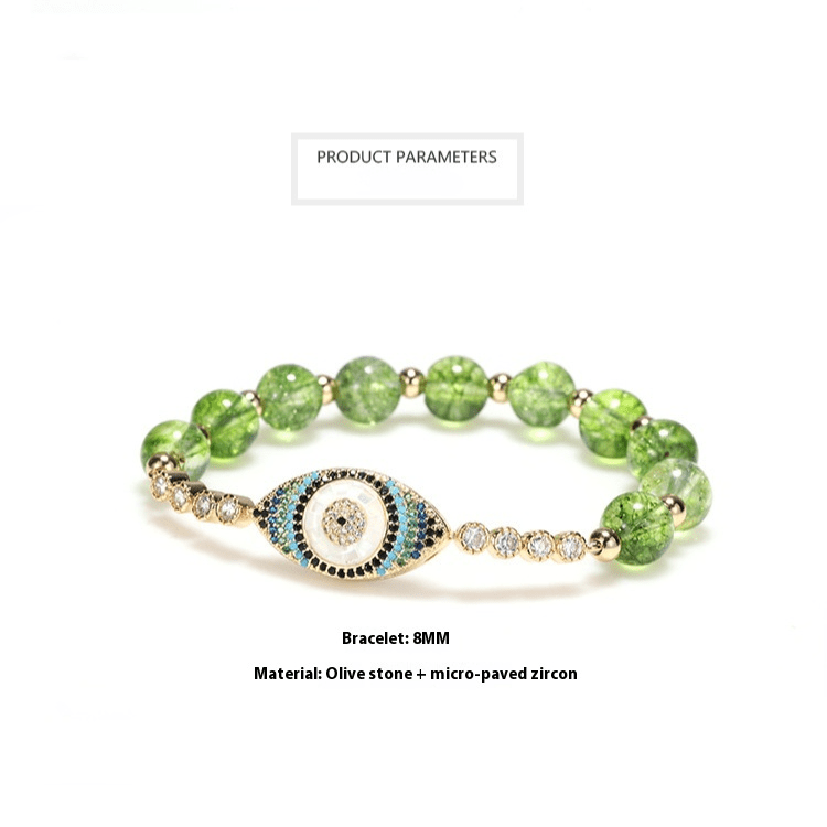 Elegant Peridot Zircon Evil Eye Beaded Bracelet | High - Quality Copper and Zircon Design for Women - STAR8S