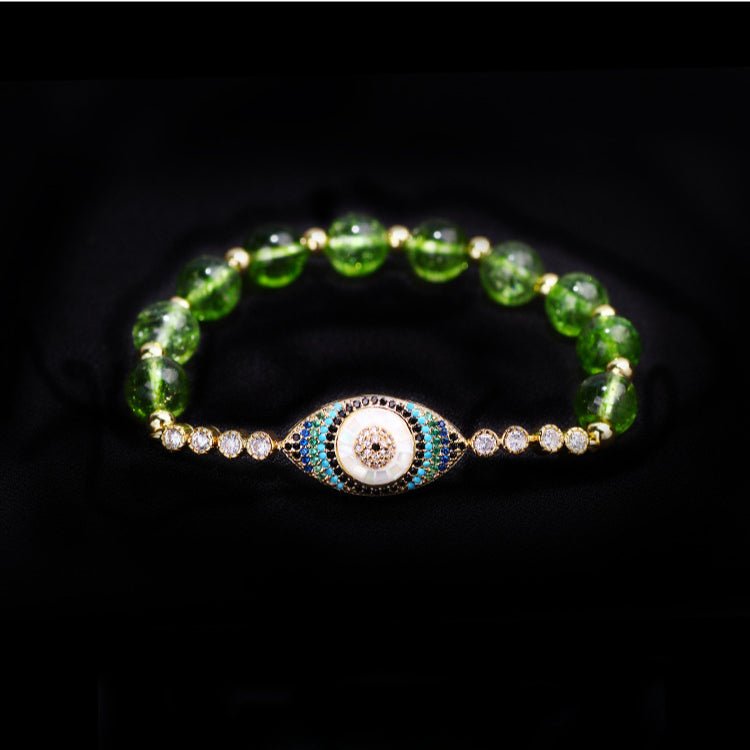 Elegant Peridot Zircon Evil Eye Beaded Bracelet | High - Quality Copper and Zircon Design for Women - STAR8S