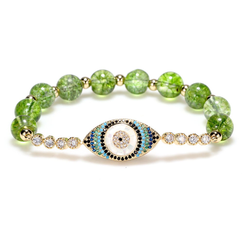 Elegant Peridot Zircon Evil Eye Beaded Bracelet | High - Quality Copper and Zircon Design for Women - STAR8S