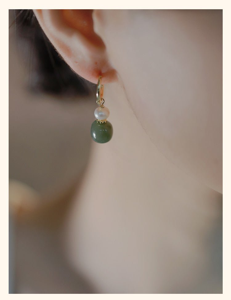 Elegant Real Jade Earrings - Hetian Jade, Ball, 925 Silver, Vintage Style | STAR8S