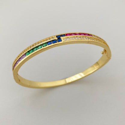 Elegant Zirconia - Plated Bracelet for Women – Fashionable 18K Gold Copper Bangle with Full Diamond - Like Stones - STAR8S