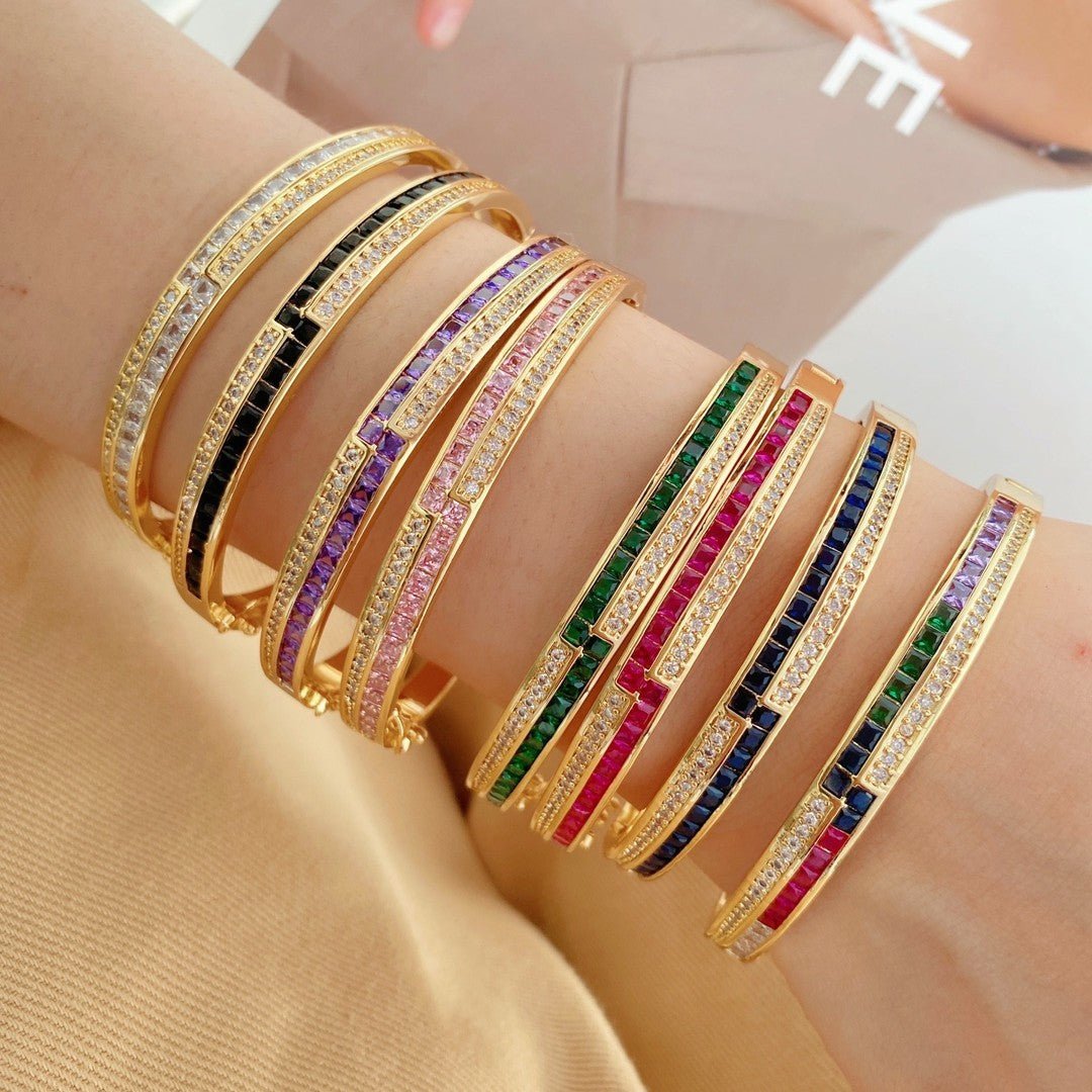 Elegant Zirconia - Plated Bracelet for Women – Fashionable 18K Gold Copper Bangle with Full Diamond - Like Stones - STAR8S