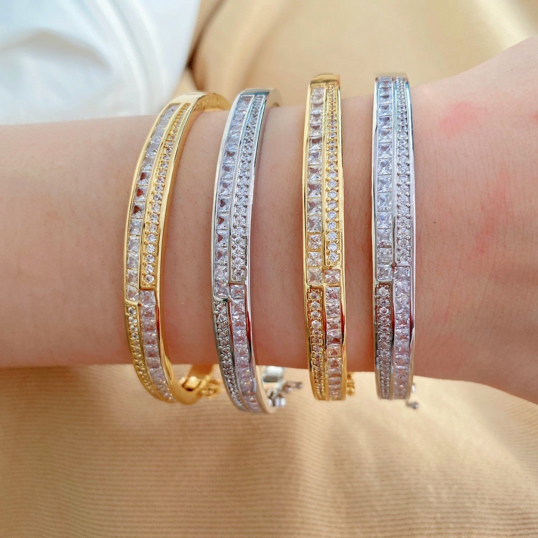 Elegant Zirconia - Plated Bracelet for Women – Fashionable 18K Gold Copper Bangle with Full Diamond - Like Stones - STAR8S