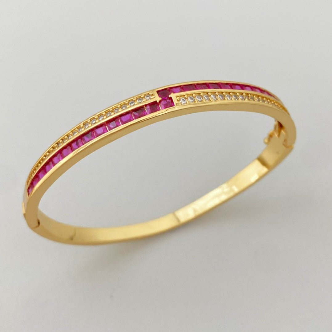 elegant zirconia - plated bracelet for women – fashionable 18k gold copper bangle with full diamond - like stones - star8s