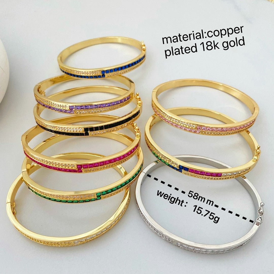 Elegant Zirconia - Plated Bracelet for Women – Fashionable 18K Gold Copper Bangle with Full Diamond - Like Stones - STAR8S