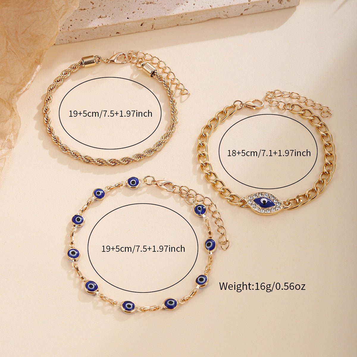 evil eyes bracelet set for women | stylish gold chain & eye charm bracelets | protection jewelry - star8s