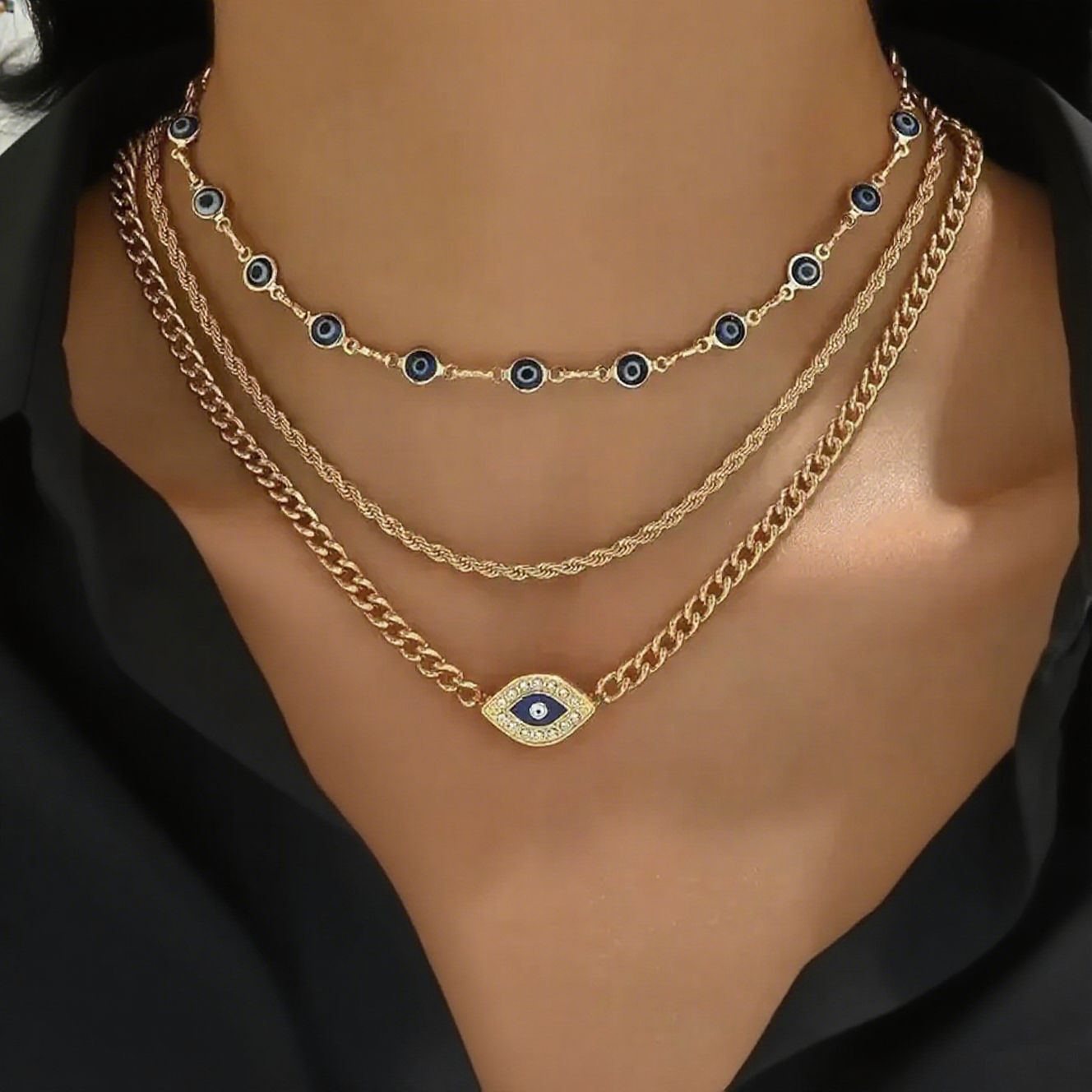 Evil Eyes Necklace for Women | Trendy Gold Layered Choker | Protection & Style - STAR8S