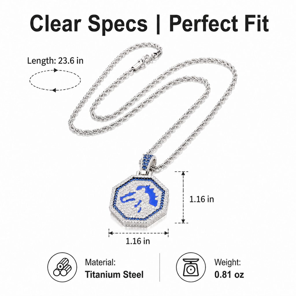 vibrant blue enamel horse head necklace sparkling micro pave cubic zirconia medallion high polish tarnish resistant hypoallergenic twist rope chain edgy street style pendant for men