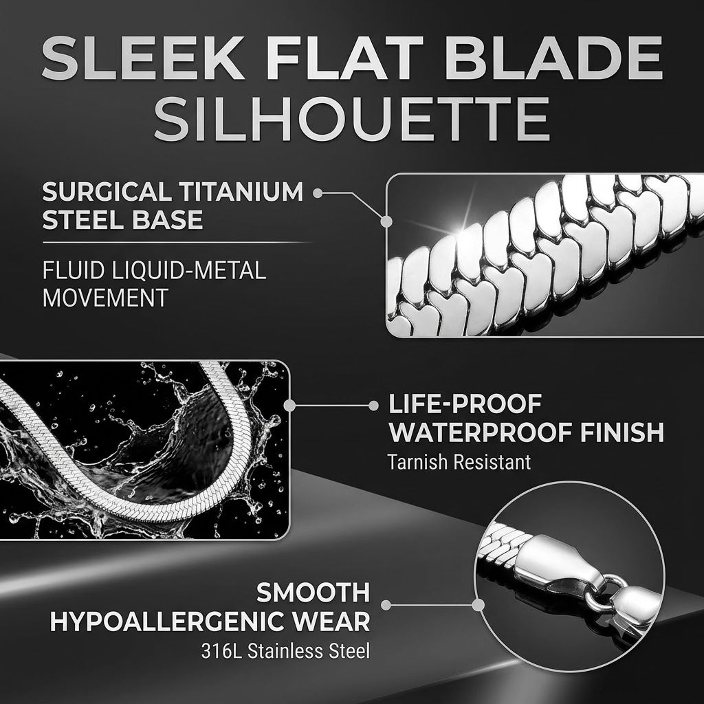 stainless steel flat snake chain necklace for men women 4mm flat herringbone chain sleek liquid blade snake bone link choker streetwear hip hop minimalist plain layering chain 50cm