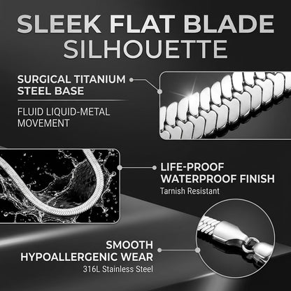 Stainless Steel Flat Snake Chain Necklace for Men Women 4mm Flat Herringbone Chain Sleek Liquid Blade Snake Bone Link Choker Streetwear Hip Hop Minimalist Plain Layering Chain 50cm