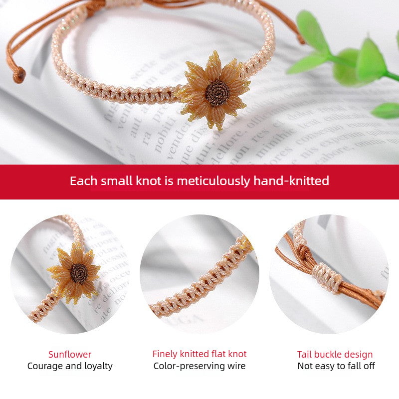 handmade sunflower braided bracelet for women - floral string jewelry - star8s