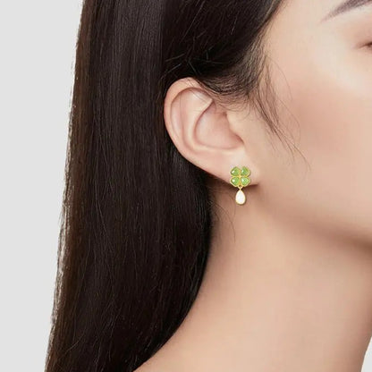Spinach Green Jade Clover Earrings