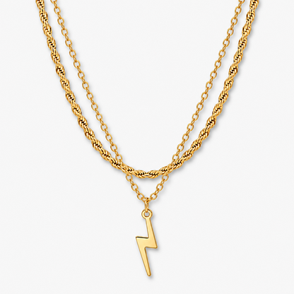 Women's 2-Piece Gold-Tone Electroplated Brass Layered Lightning Bolt Necklace Set