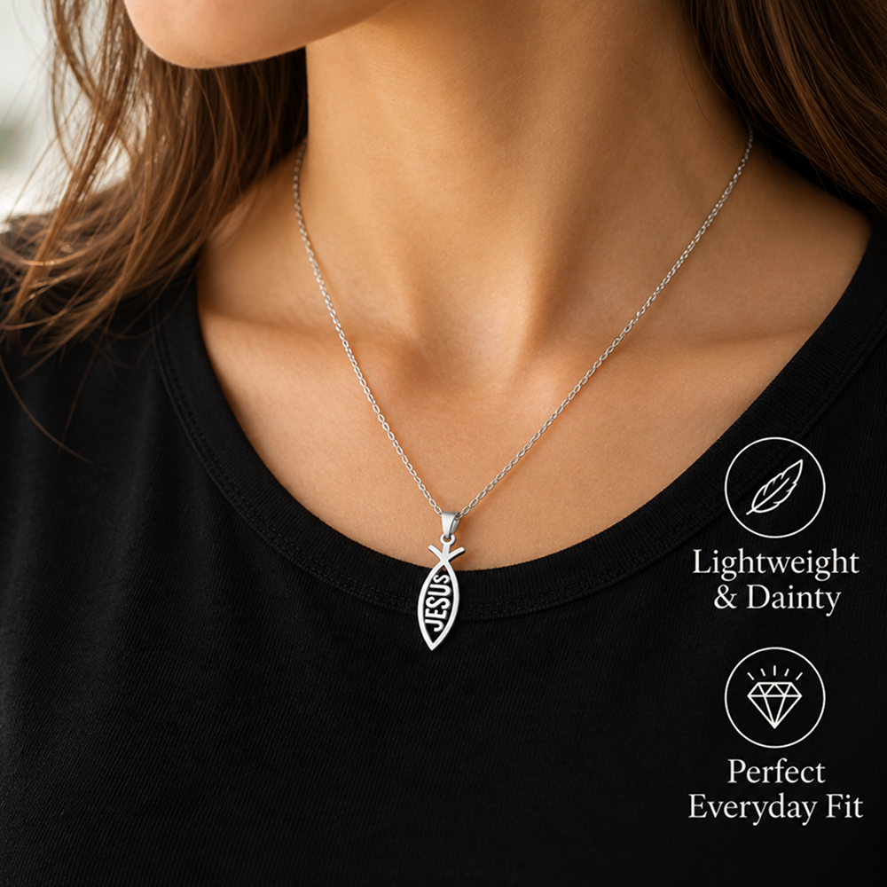 unisex stainless steel jesus fish pendant necklace with lobster clasp