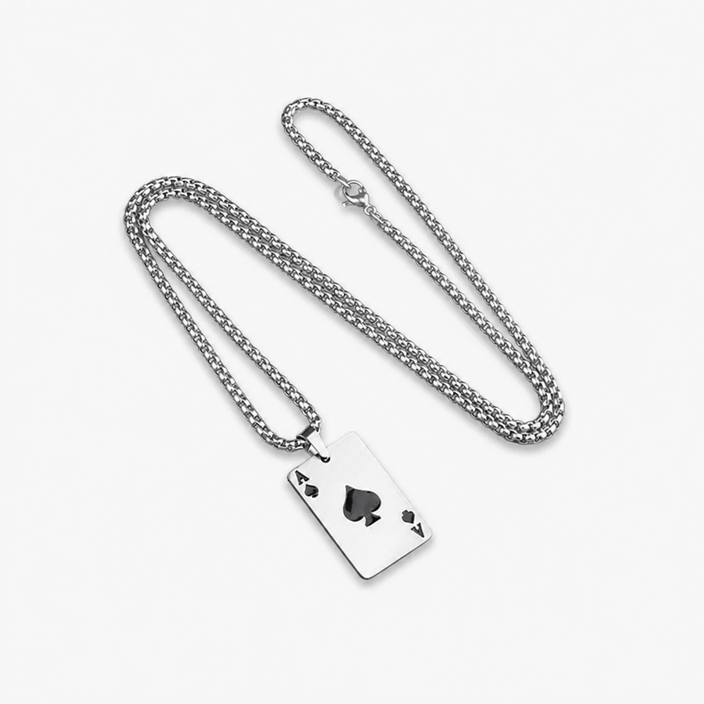 titanium steel ace of spades pendant necklace for men women unisex stainless steel playing poker card charm pendant hip hop streetwear box chain luck jewelry