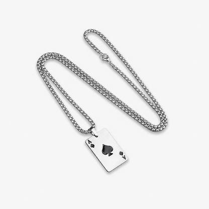 Titanium Steel Ace of Spades Pendant Necklace for Men Women Unisex Stainless Steel Playing Poker Card Charm Pendant Hip Hop Streetwear Box Chain Luck Jewelry