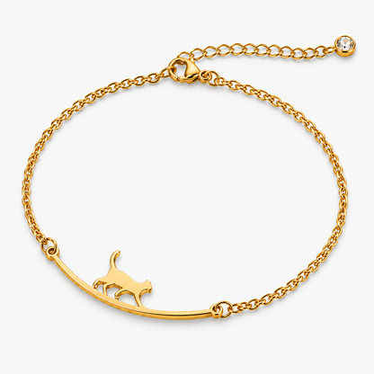 Women's Gold-Tone Brass Walking Cat Anklet with Adjustable Extender