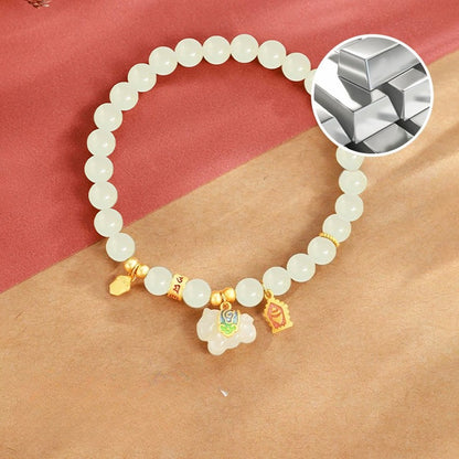 Chinese Zodiac Horse Jade Bracelet – Natural Hetian Jade Beaded S925 Silver Women’s Bracelet - STAR8S