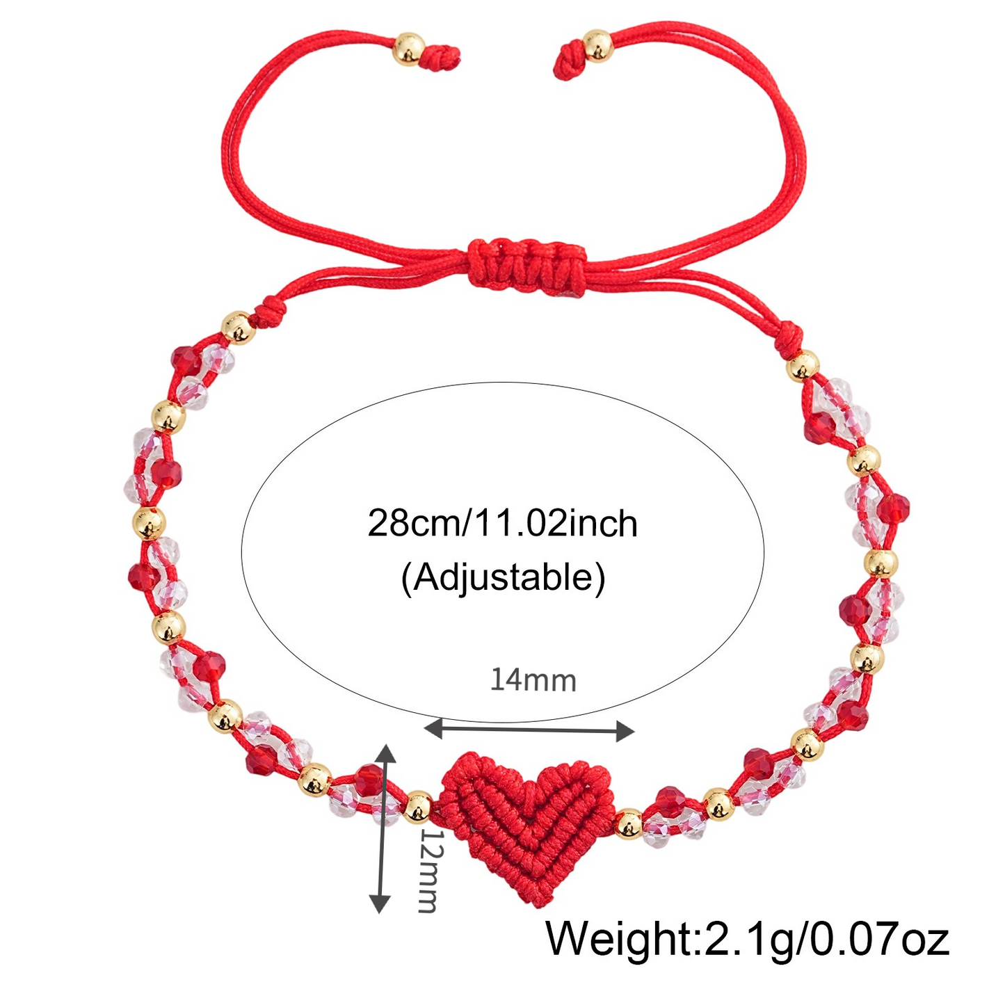handmade red string bracelet for women girlfriend couples matching woven macrame heart charm bracelet crystal beaded adjustable rope anniversary valentine's day romantic love jewelry gift with card
