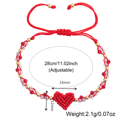 Handmade Red String Bracelet for Women Girlfriend Couples Matching Woven Macrame Heart Charm Bracelet Crystal Beaded Adjustable Rope Anniversary Valentine's Day Romantic Love Jewelry Gift with Card