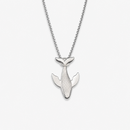 Titanium Steel Whale Fall Pendant Necklace for Men Unisex Vintage Silver Humpback Whale Tail Charm Long Box Chain Sweater Necklace Hip Hop Streetwear Minimalist Ocean Jewelry Aesthetic Gift 27.5 Inches