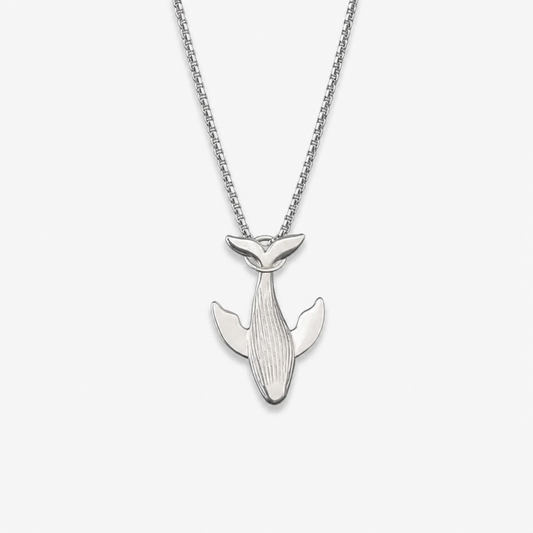 Titanium Steel Whale Fall Pendant Necklace for Men Unisex Vintage Silver Humpback Whale Tail Charm Long Box Chain Sweater Necklace Hip Hop Streetwear Minimalist Ocean Jewelry Aesthetic Gift 27.5 Inches
