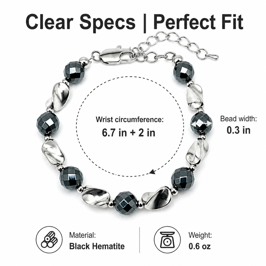 natural black hematite beaded bracelet for men women sleek metallic stone round bead bracelet fade resistant y2k hip hop streetwear wristband minimalist stacking jewelry gift