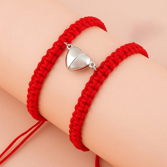 Eternal Connection Magnetic Heart Bracelets - Hand-Woven Red String of Fate Matching Jewelry for Couples and Best Friends - Adjustable Fit Symbolizing Unity