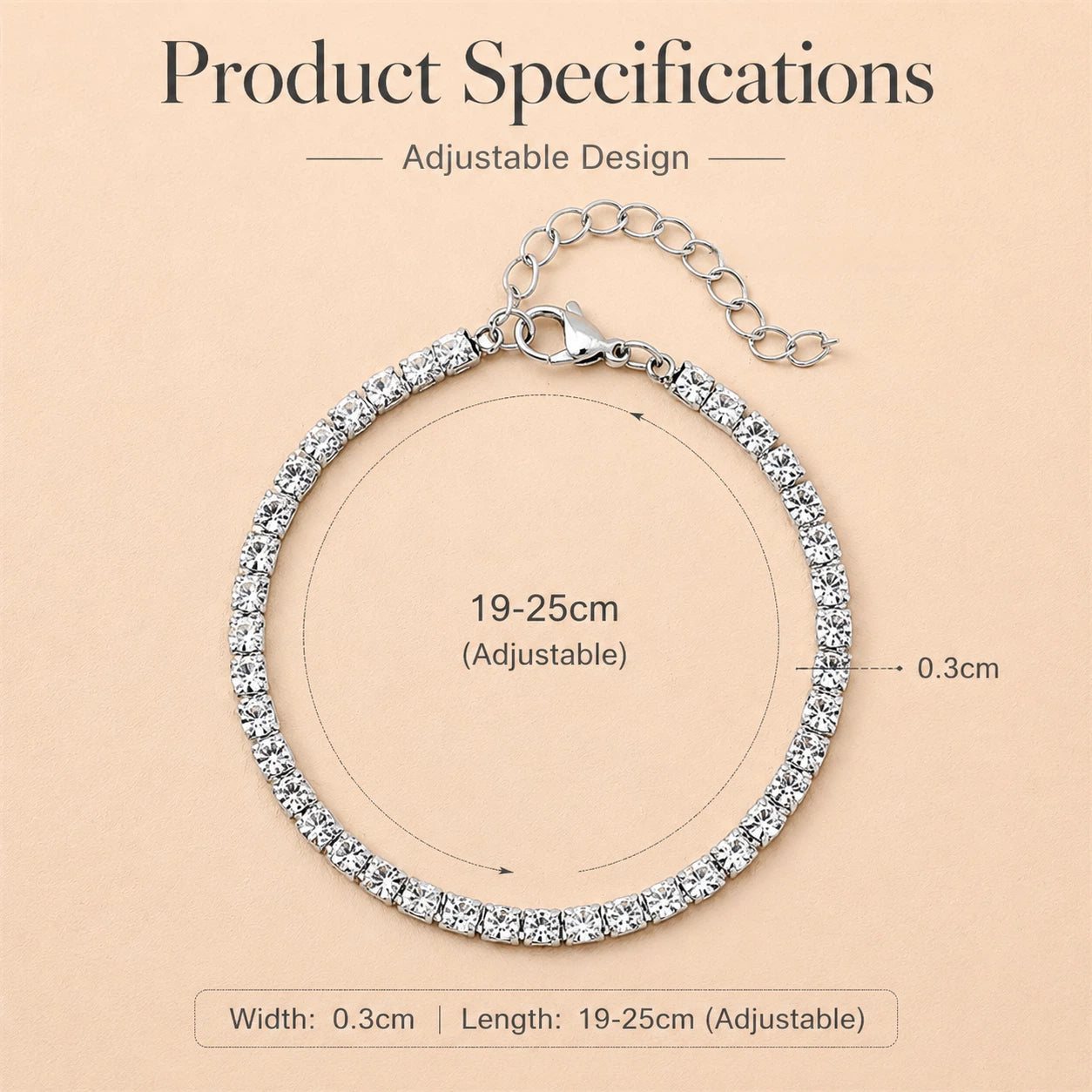 sparkling square rhinestone tennis bracelet for women stainless steel silver tone cubic zirconia style adjustable claw link chain bracelet jewelry gift