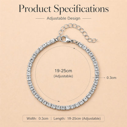 Sparkling Square Rhinestone Tennis Bracelet for Women Stainless Steel Silver Tone Cubic Zirconia Style Adjustable Claw Link Chain Bracelet Jewelry Gift
