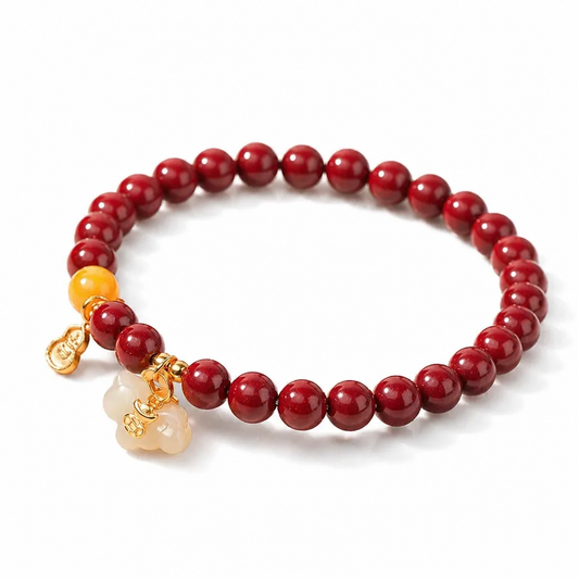 Chinese Zodiac Horse Cinnabar Jade Bracelet