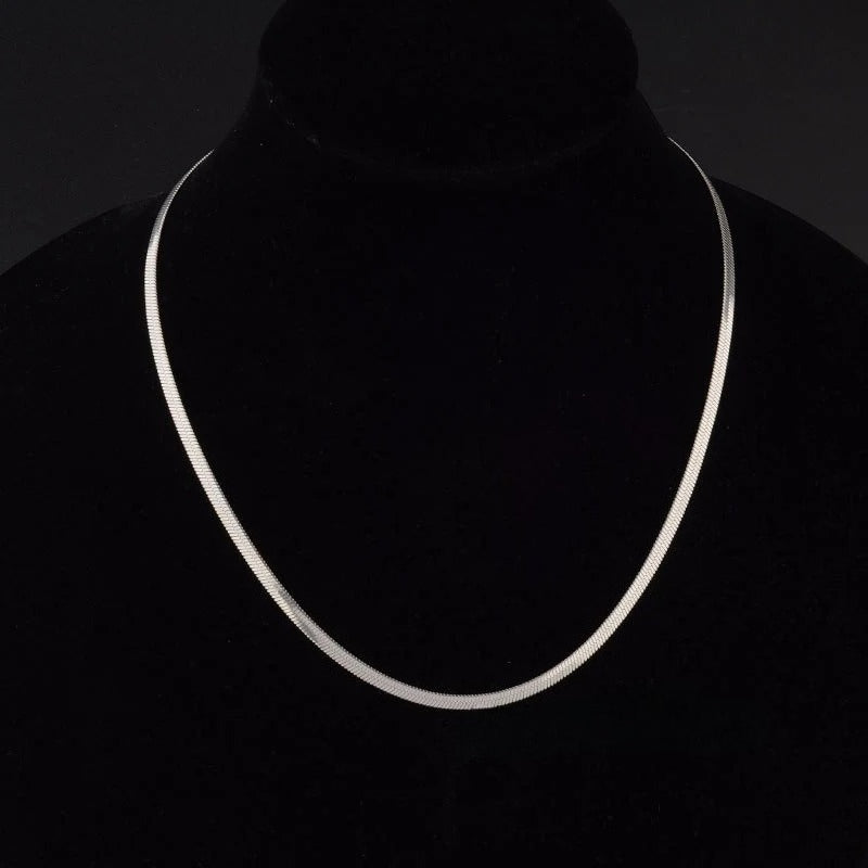 stainless steel flat snake chain necklace for men women 4mm flat herringbone chain sleek liquid blade snake bone link choker streetwear hip hop minimalist plain layering chain 50cm
