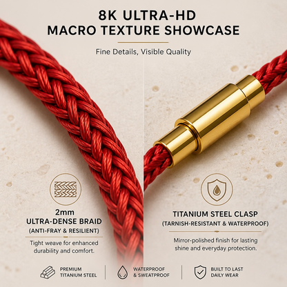 Waterproof Red String Lucky Bracelet | Zodiac Year Protection - Minimalist Braided Steel Wire Core, Premium Stainless Steel Clasp, Ultra-lightweight, Colorfast 2mm
