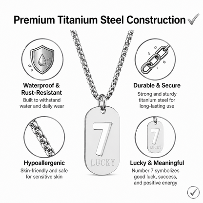 Lucky Number 7 Pendant Necklace for Men Women Premium Titanium Steel Dog Tag Nameplate Hip Hop Punk Streetwear Jewelry Long Box Chain Sweater Necklace Gift