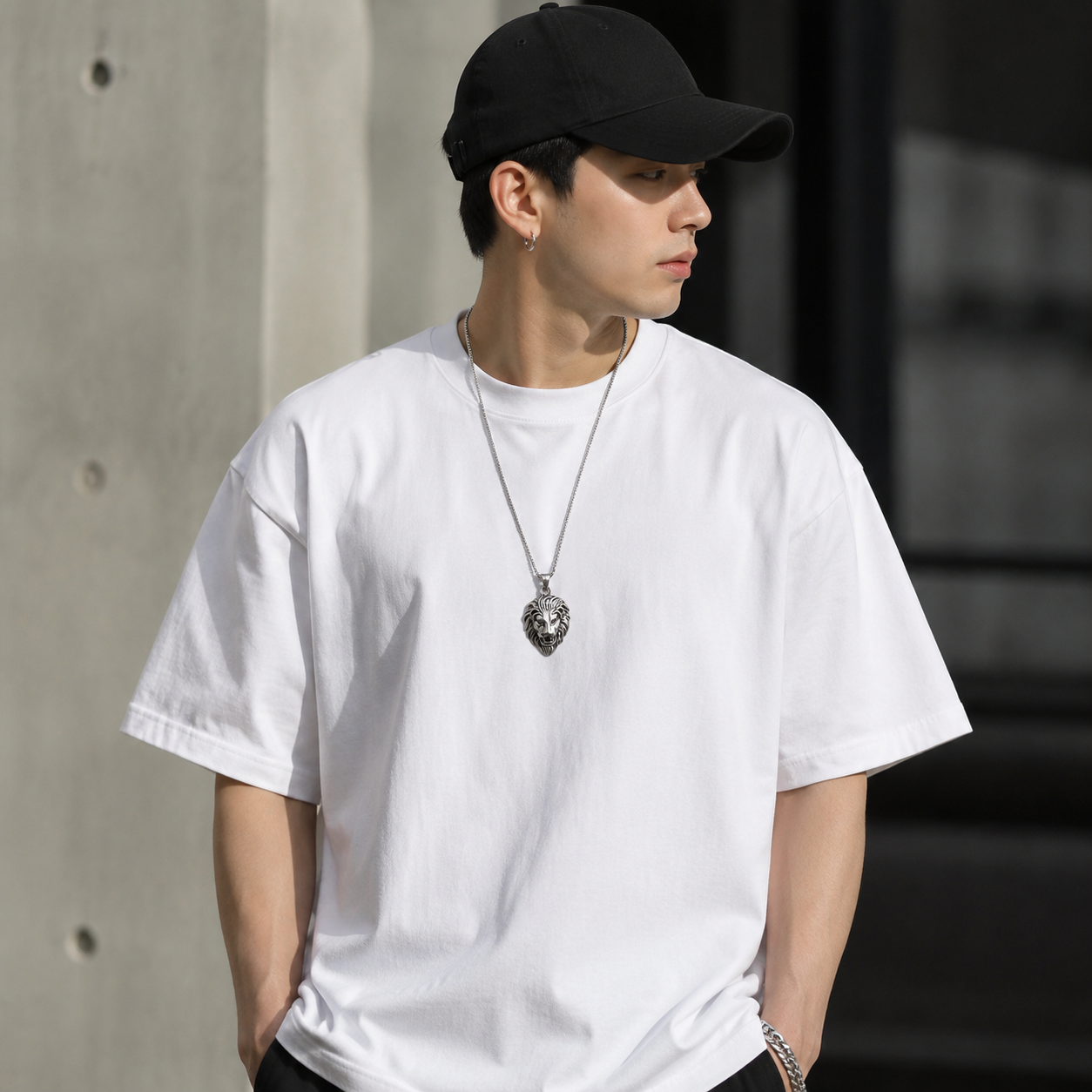 men's lion head pendant necklace stainless steel hip hop box chain vintage punk rock biker jewelry gift for men male accessories