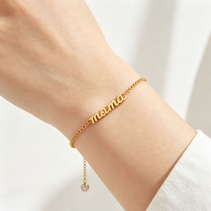 Gold-Tone MAMA Bracelet for Women, Electroplated Brass Adjustable Chain Bracelet, Dainty Mother's Day Birthday Gift for Mom