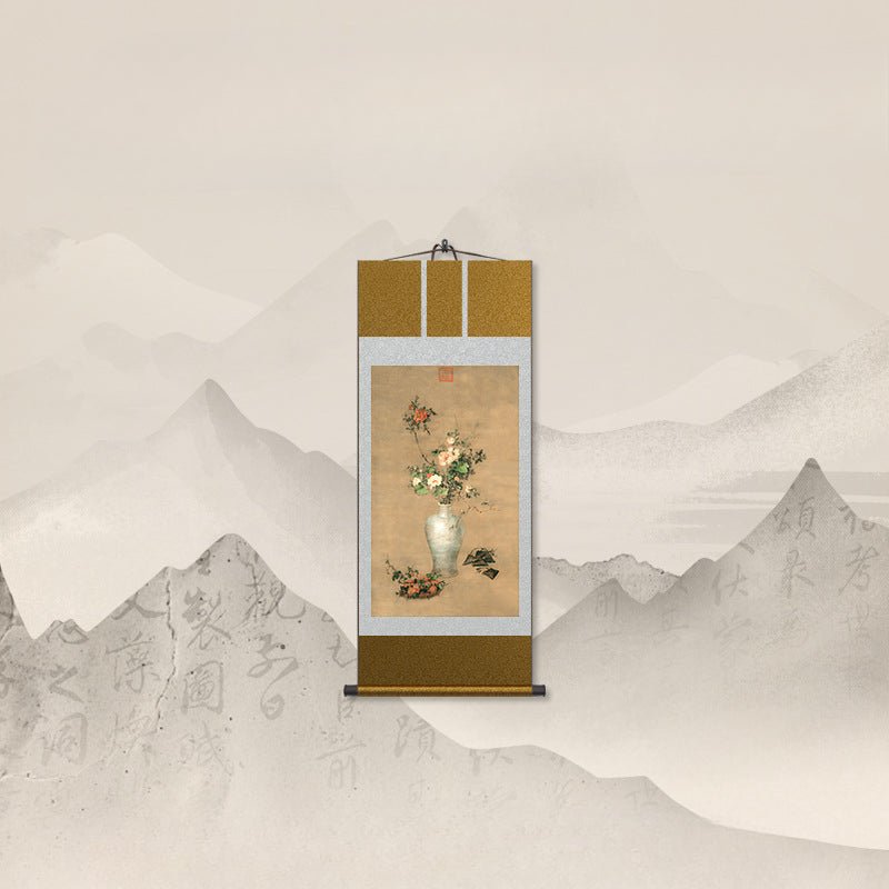 Famous Chinese Painting:  Castiglione’s Dragon Boat Festival Scroll with Porcelain Vase HD print | STAR8S