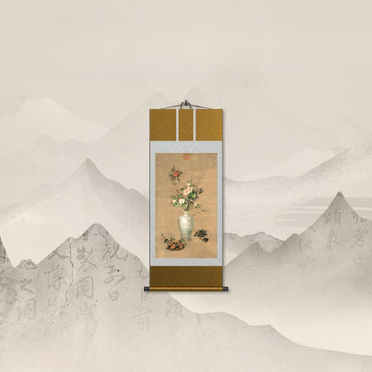 Famous Chinese Painting:  Castiglione’s Dragon Boat Festival Scroll with Porcelain Vase HD print | STAR8S