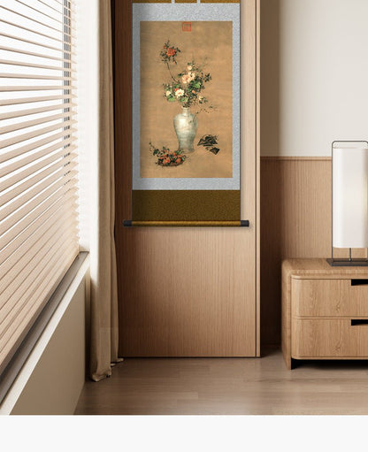 Famous Chinese Painting:  Castiglione’s Dragon Boat Festival Scroll with Porcelain Vase HD print | STAR8S